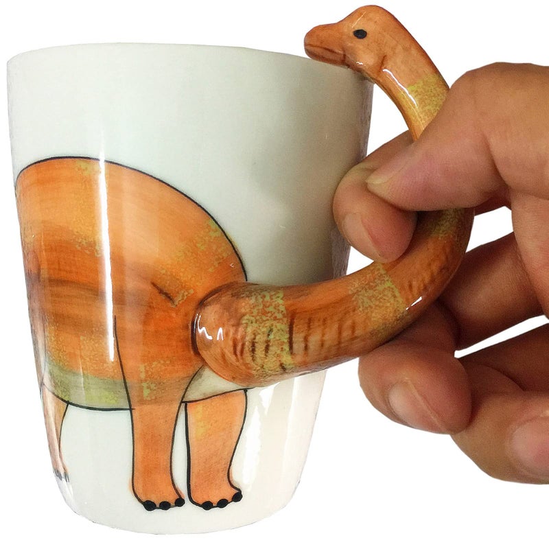 luckyse Dinosaur 3D Ceramic Mug, Long necked dragon Handle Novelty Animal Cup Gift for Christmas, Thanksgiving Day, Mother's Day, Father's Day (Dinosaur) - Image 1